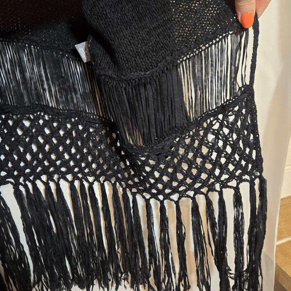 NY Collection Open Knit Cover Up Sweater Fringe Swim Beach Bohemian M - Picture 6 of 8